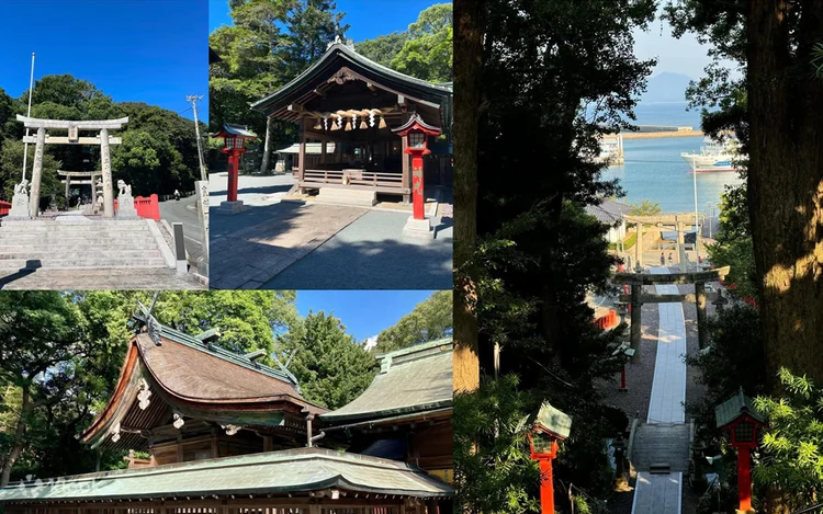 Munakata Taisha Nakatsu-gu และ Okitsu-gu Yohaisho บนเกาะ Oshima ซึ่งใช้สักการะ Okinoshima จากระยะไกล