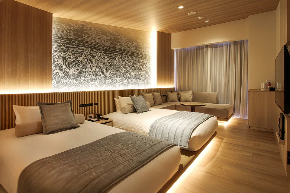 ห้องพักและพื้นที่เตียงของ La'gent Stay Hakodate Ekimae