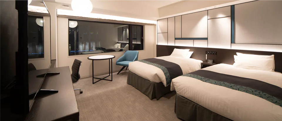 Hotel Vischio Osaka Deluxe Twin ห้องที่มีห้องน้ำแยก เหมาะสำหรับพาผู้ปกครองมาเที่ยวด้วยกัน