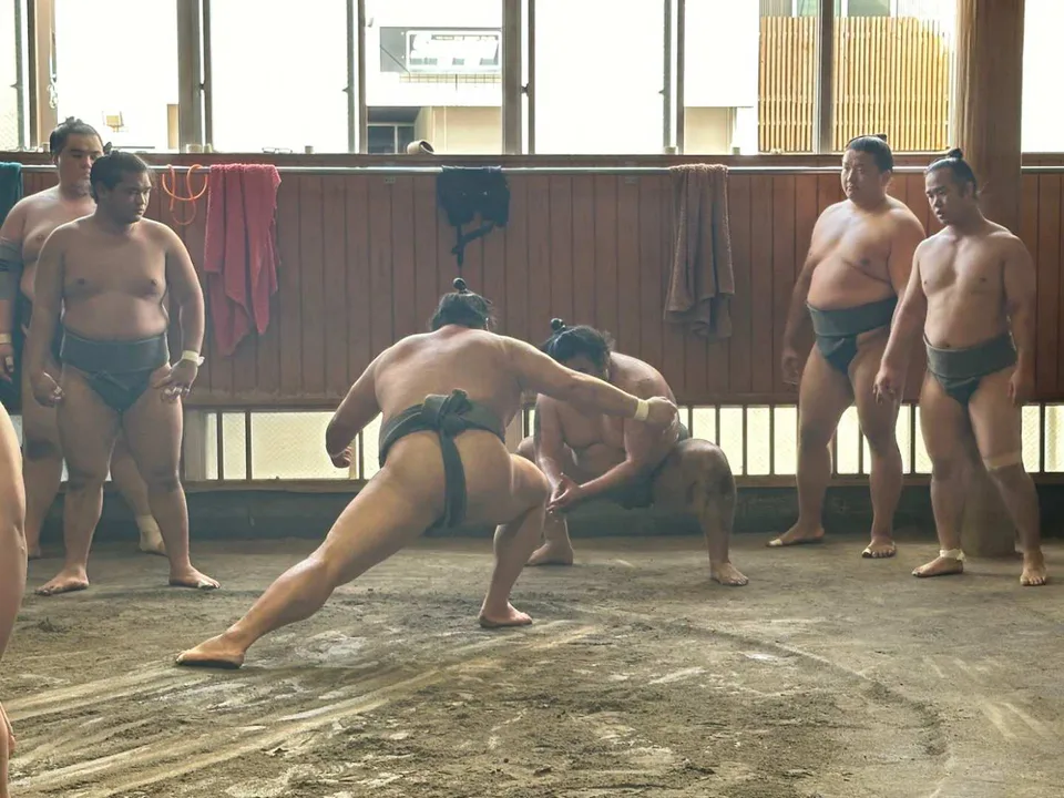 ภาพบรรยากาศการชมการฝึกซ้อมซูโม่ในช่วงเช้าของโตเกียวจากระยะใกล้
