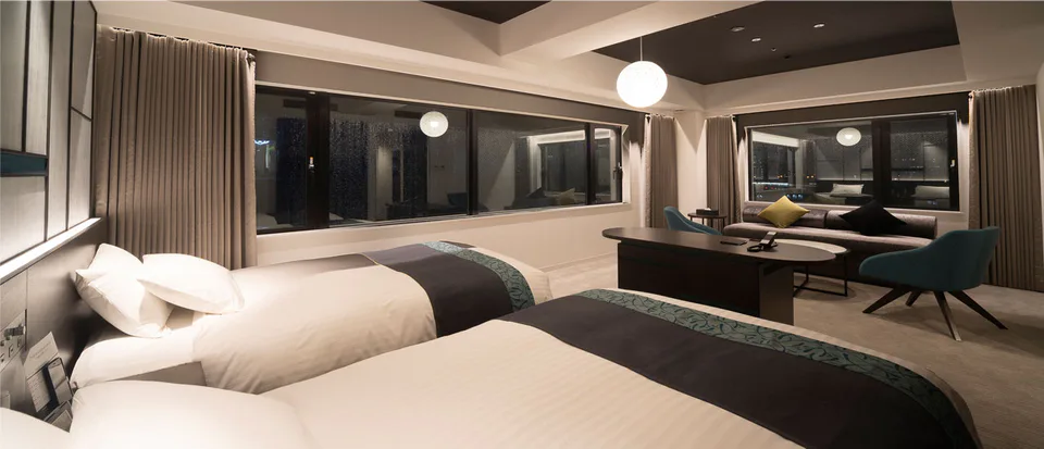 โรงแรม Vischio Osaka ห้องพักและพื้นที่เตียงนอนของโรงแรม