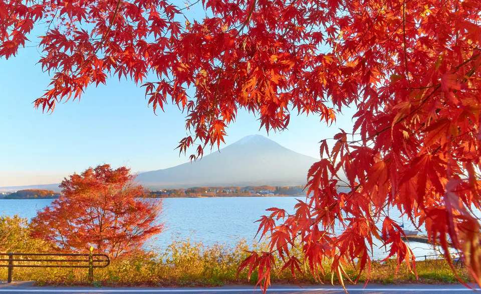 วิวภูเขาไฟฟูจิและ Lake Kawaguchi ช่วงเย็น แสดงคุณค่าของการพักค้างคืนเมื่อโรงแรมและวิวเป็นส่วนหนึ่งของทริป