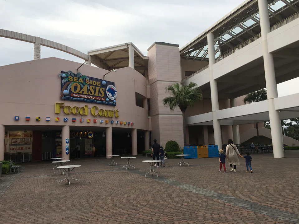 บรรยากาศช่วงเย็นของ Yokohama Hakkeijima Sea Paradise เหมาะกับการพิจารณาบัตรหลัง 16:00 แทนการซื้อบัตรเต็มวัน